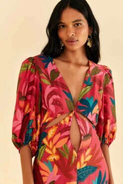 Farm Rio Red Rooster Leaves Short Sleeve Maxi Dress -Farm Rio Store 316275 03