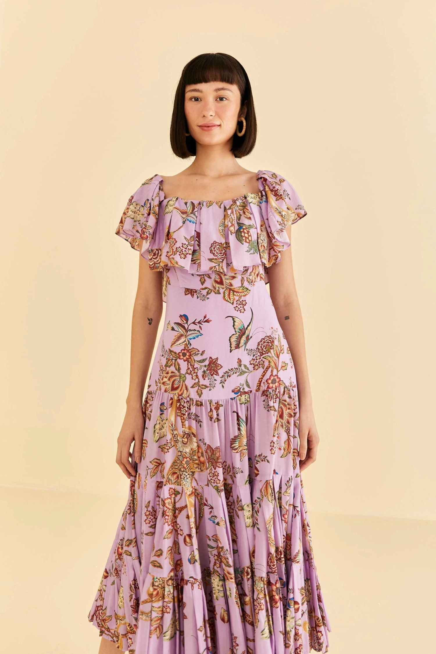 Farm Rio Lilac Floral Monkey Short Sleeve Maxi Dress 4 Farm Rio Lilac Floral Monkey Short Sleeve Maxi Dress - Image 2