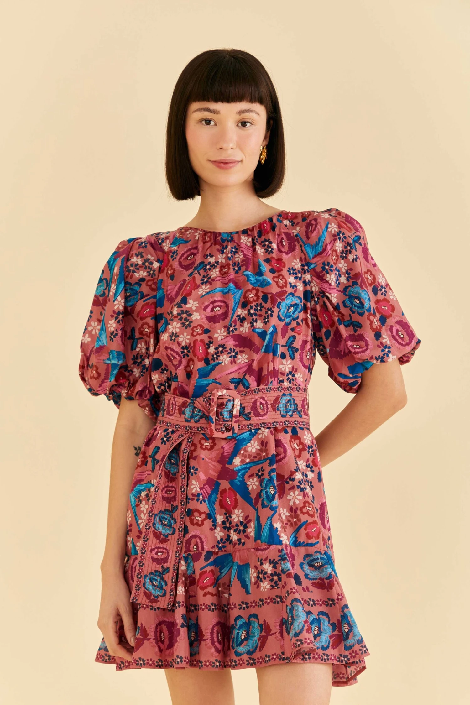 Farm Rio Blush Floral Birds Mini Dress 4 Farm Rio Blush Floral Birds Mini Dress - Image 2