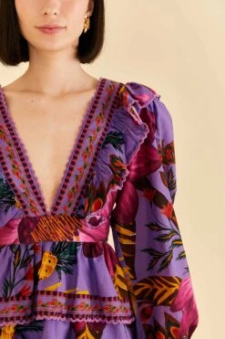 Farm Rio Purple Maxi Flowers Mini Dress -Farm Rio Store 318162 03