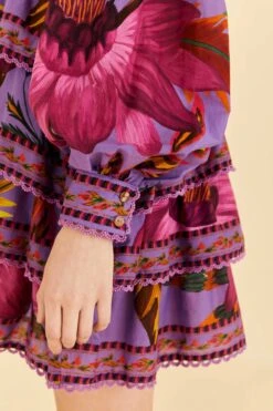 Farm Rio Purple Maxi Flowers Mini Dress -Farm Rio Store 318162 05