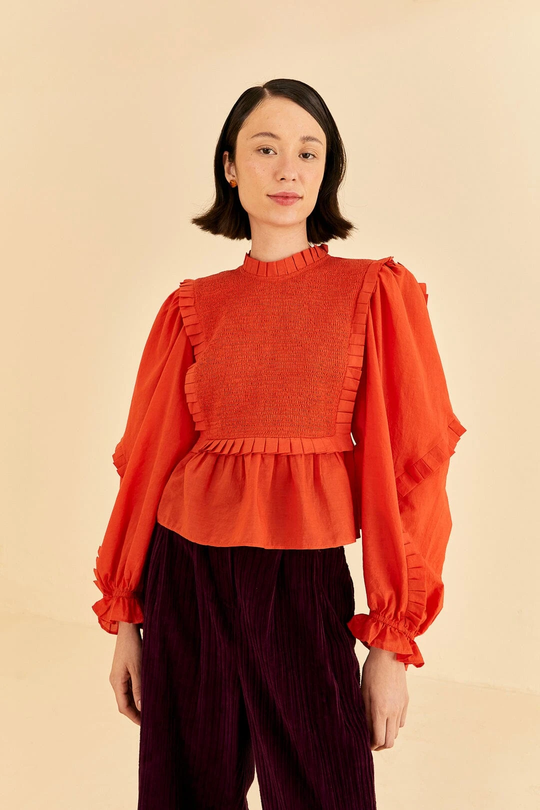 Farm Rio Orange Smocked Blouse 3 Farm Rio Orange Smocked Blouse